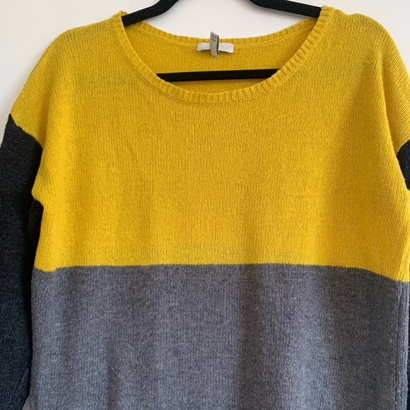 Joie Yellow/Black/Grey Colorblock Viscose/Lambswool/Cashmere Crewneck Sweater - Picture 5 of 7